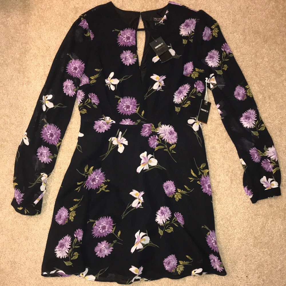 Short Black and Purple Long Sleeve Dress